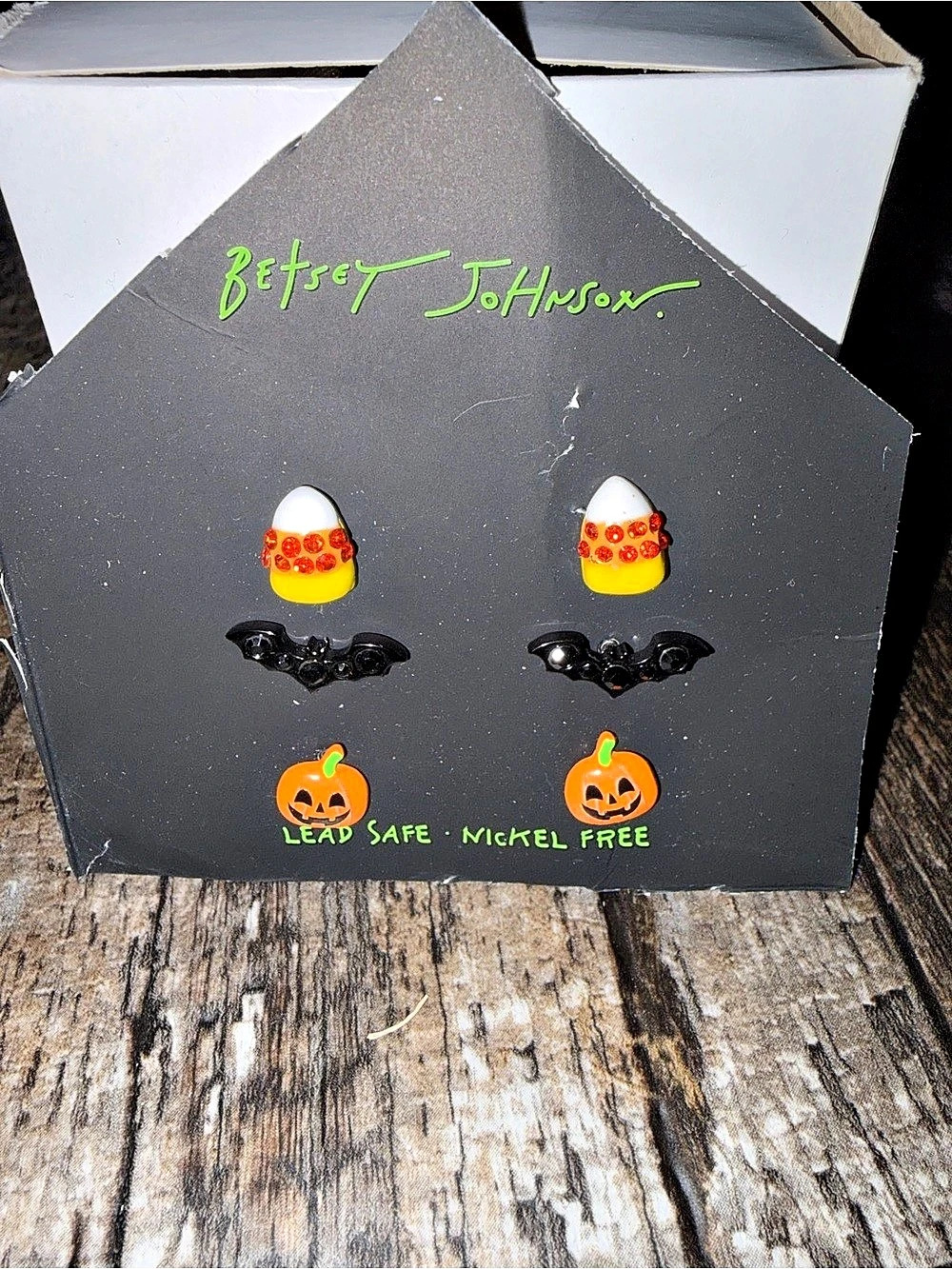 Betsey Johnson Spooky Stud Set Multi Halloween Earrings Orange & Black